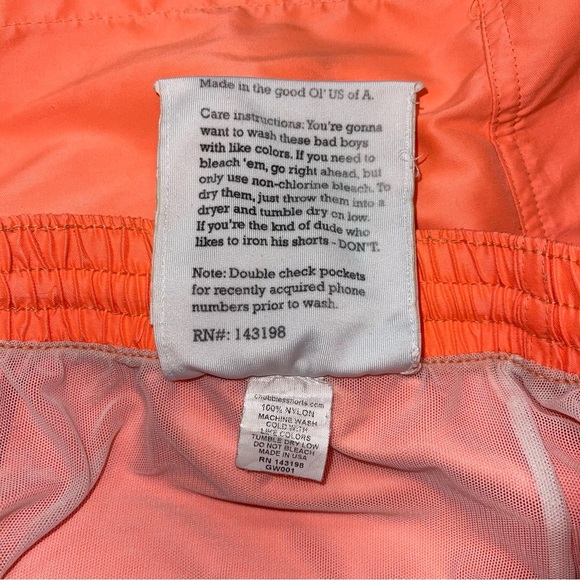 Chubbies Swim Trunks Men's Size Medium Neon Orange Bright Lined Shorts Swim - Picture 7 of 8